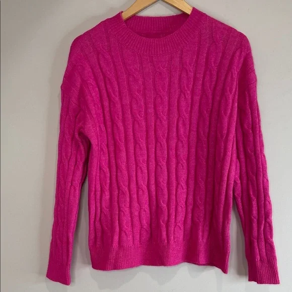 Shein Fuchsia Pink Cable Knit Sweater Crewneck Long Sleeve Size L 8/10 - Picture 2 of 11